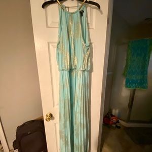 Size 16 MSK Metallic-Print Pleated Blouson Gown